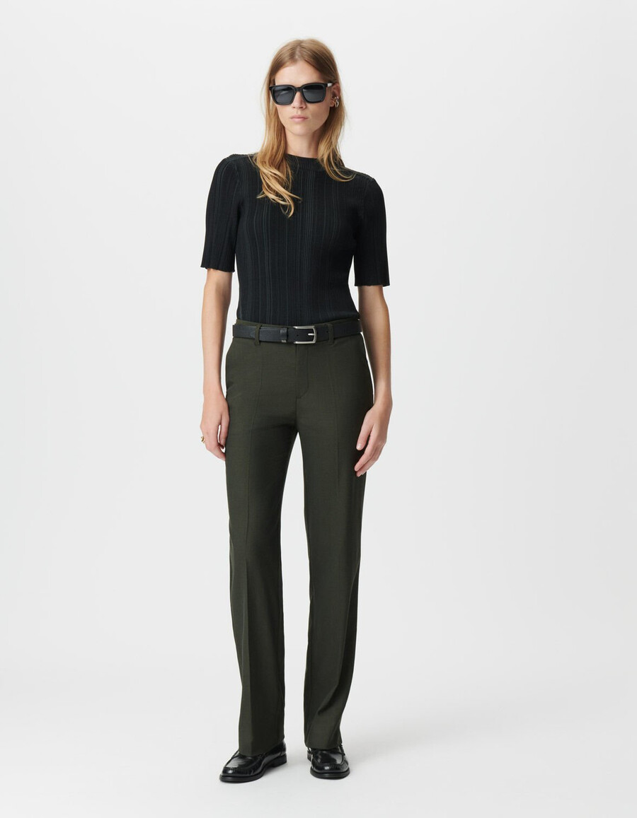 damen-anzughose in khaki mit mikro-fischgrätmuster