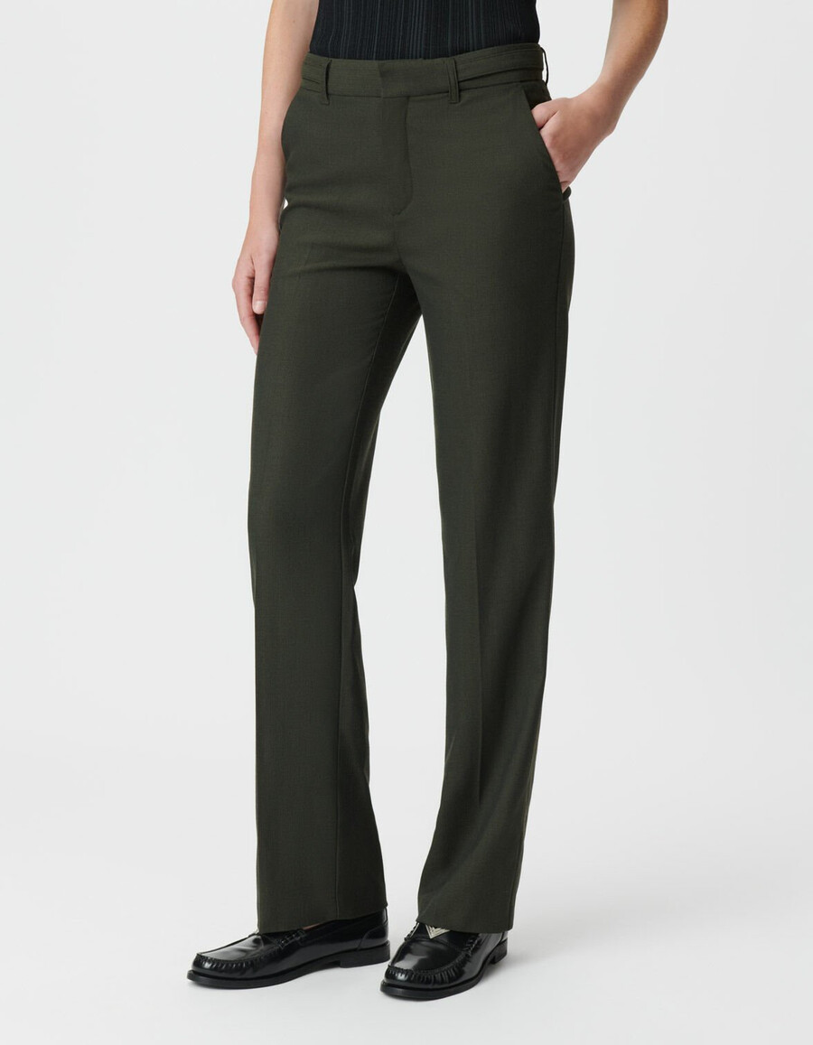 damen-anzughose in khaki mit mikro-fischgrätmuster