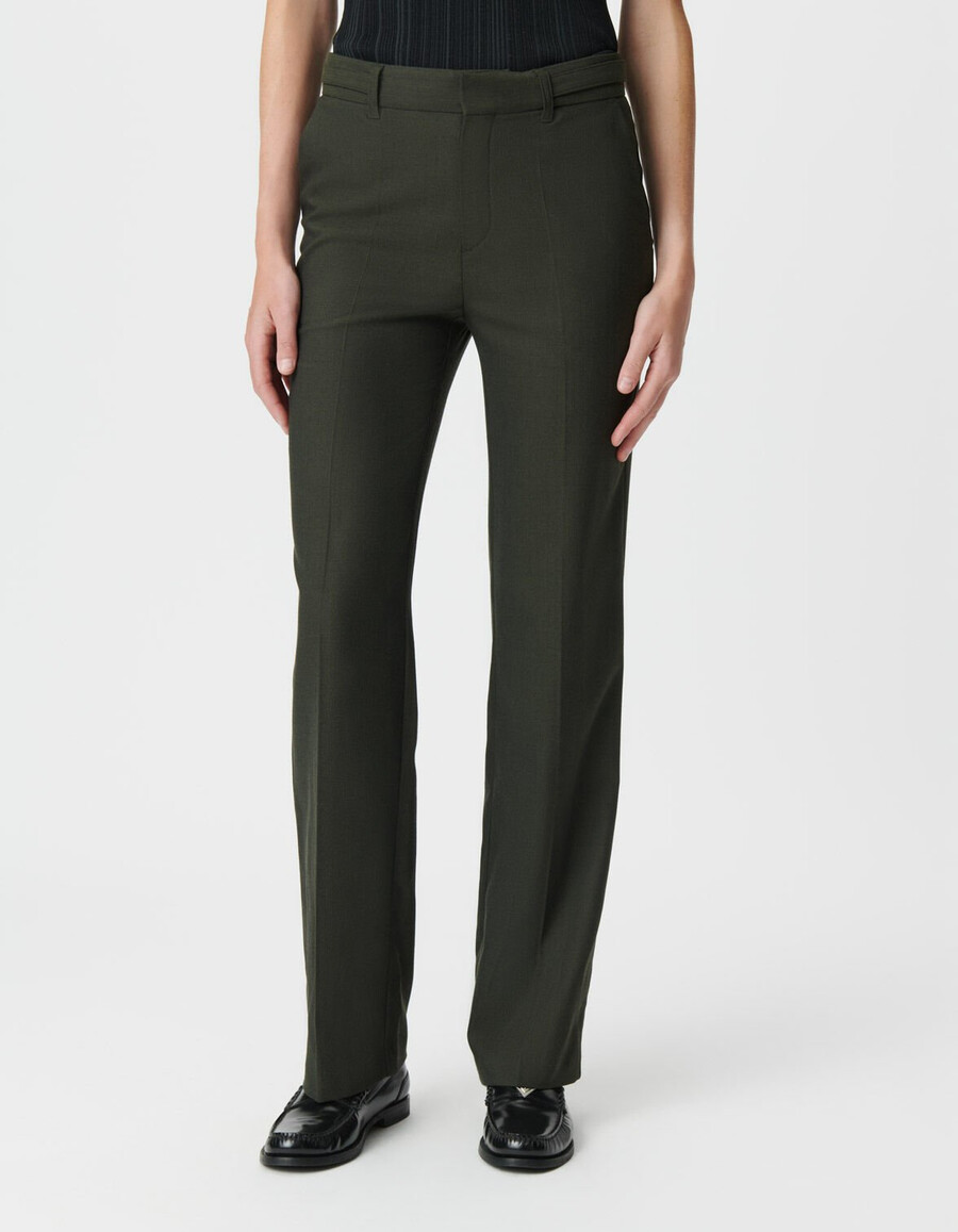 damen-anzughose in khaki mit mikro-fischgrätmuster