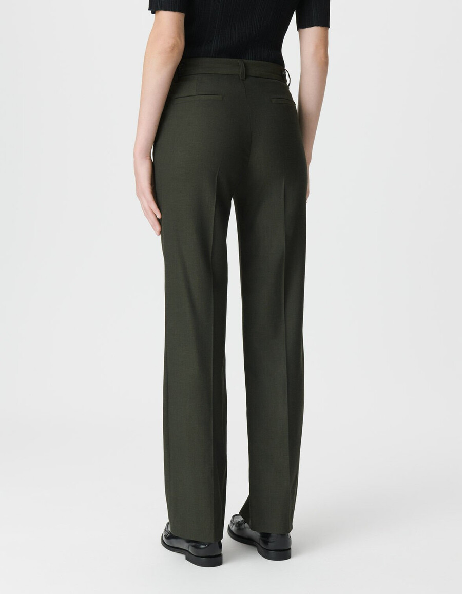 damen-anzughose in khaki mit mikro-fischgrätmuster