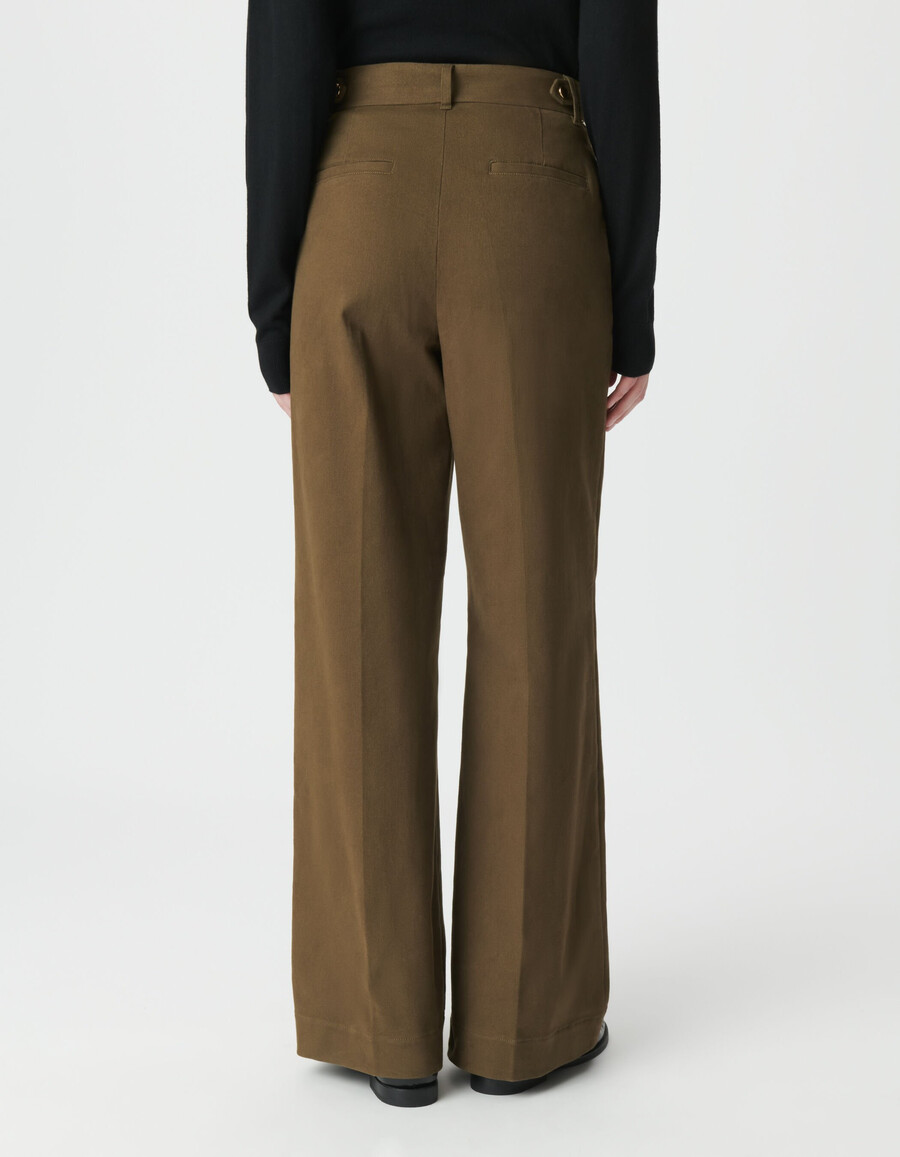 khakifarbene gabardine-hose für damen mit weitem bein
