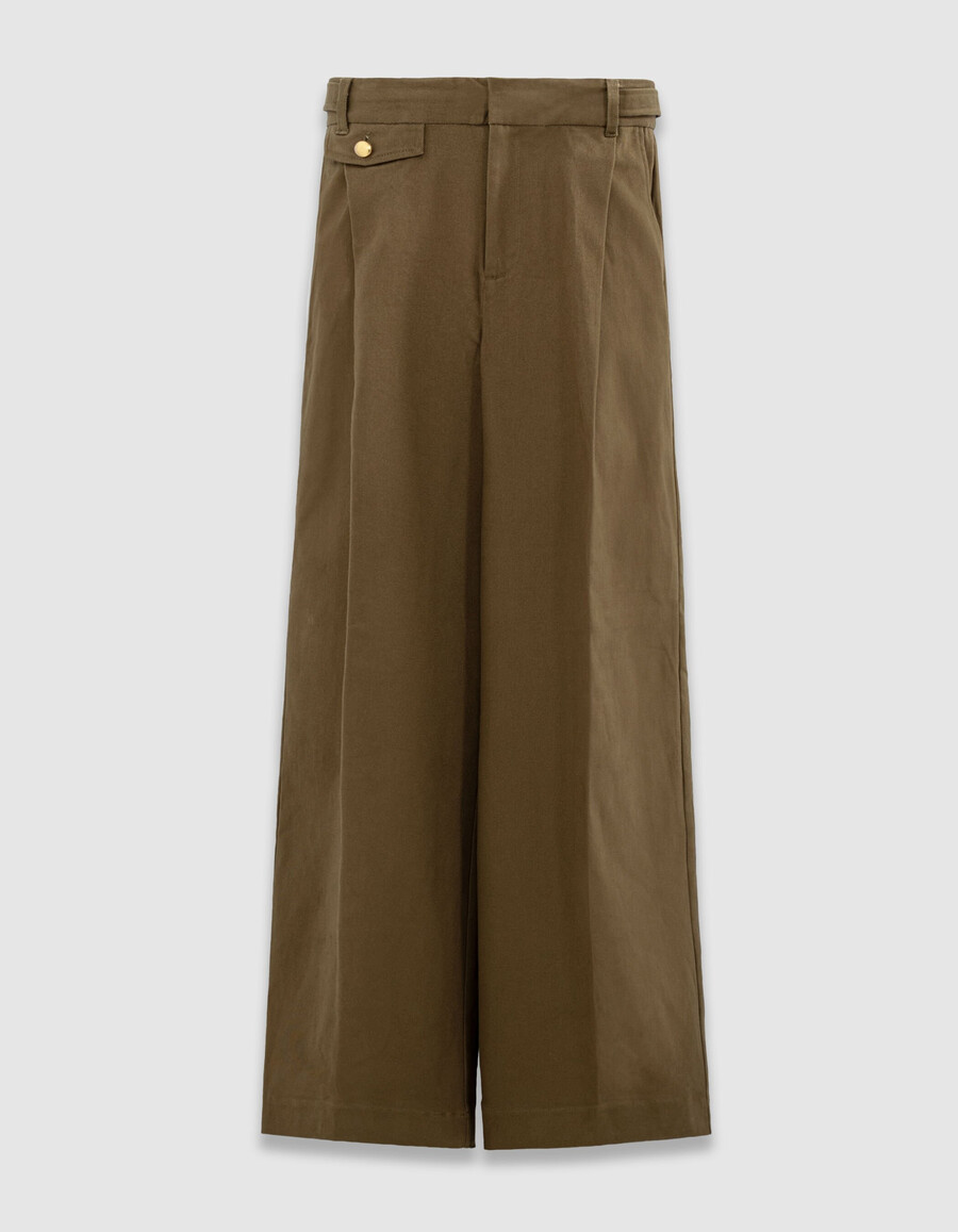 khakifarbene gabardine-hose für damen mit weitem bein