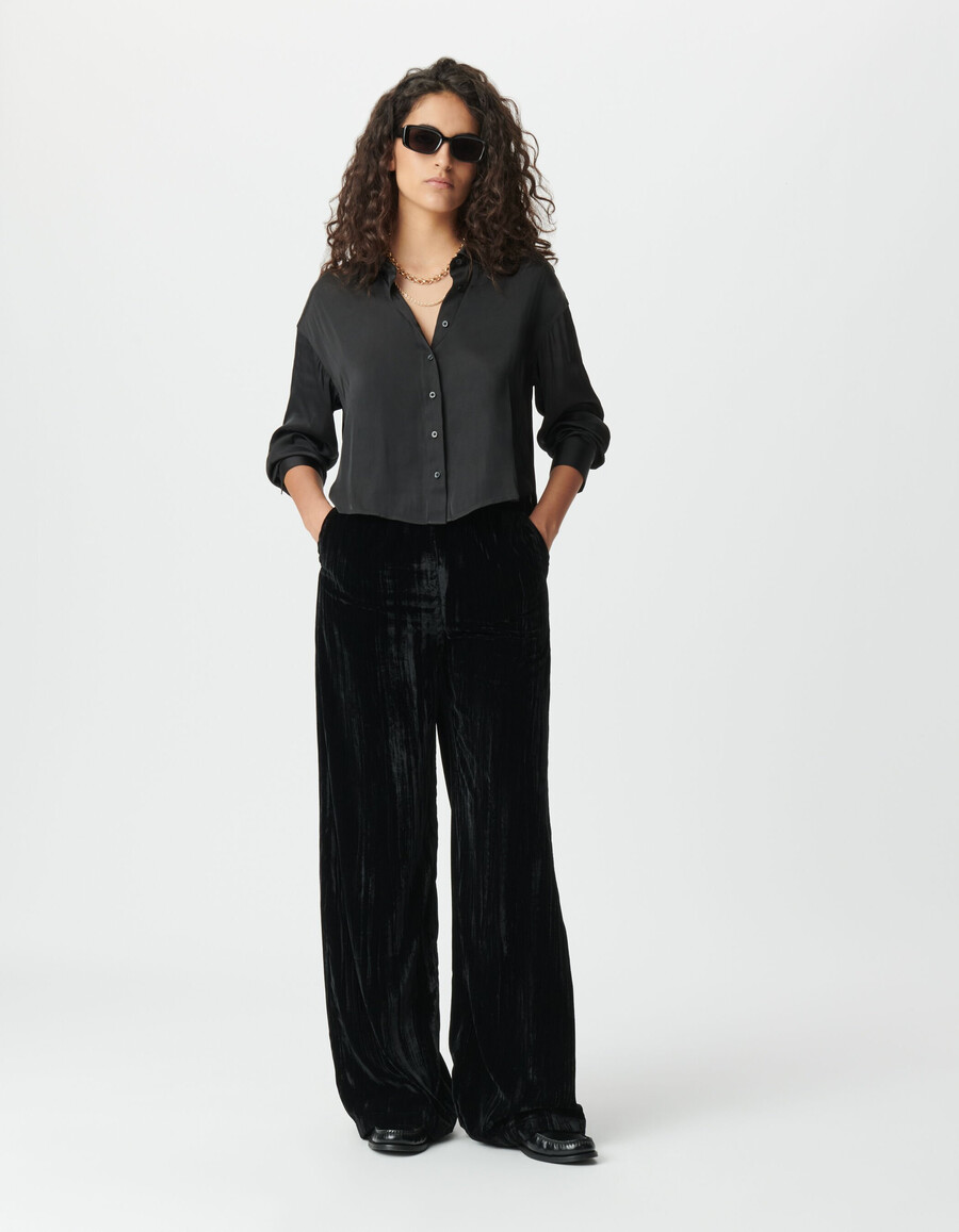 schwarze damenhose aus samt mit weitem bein