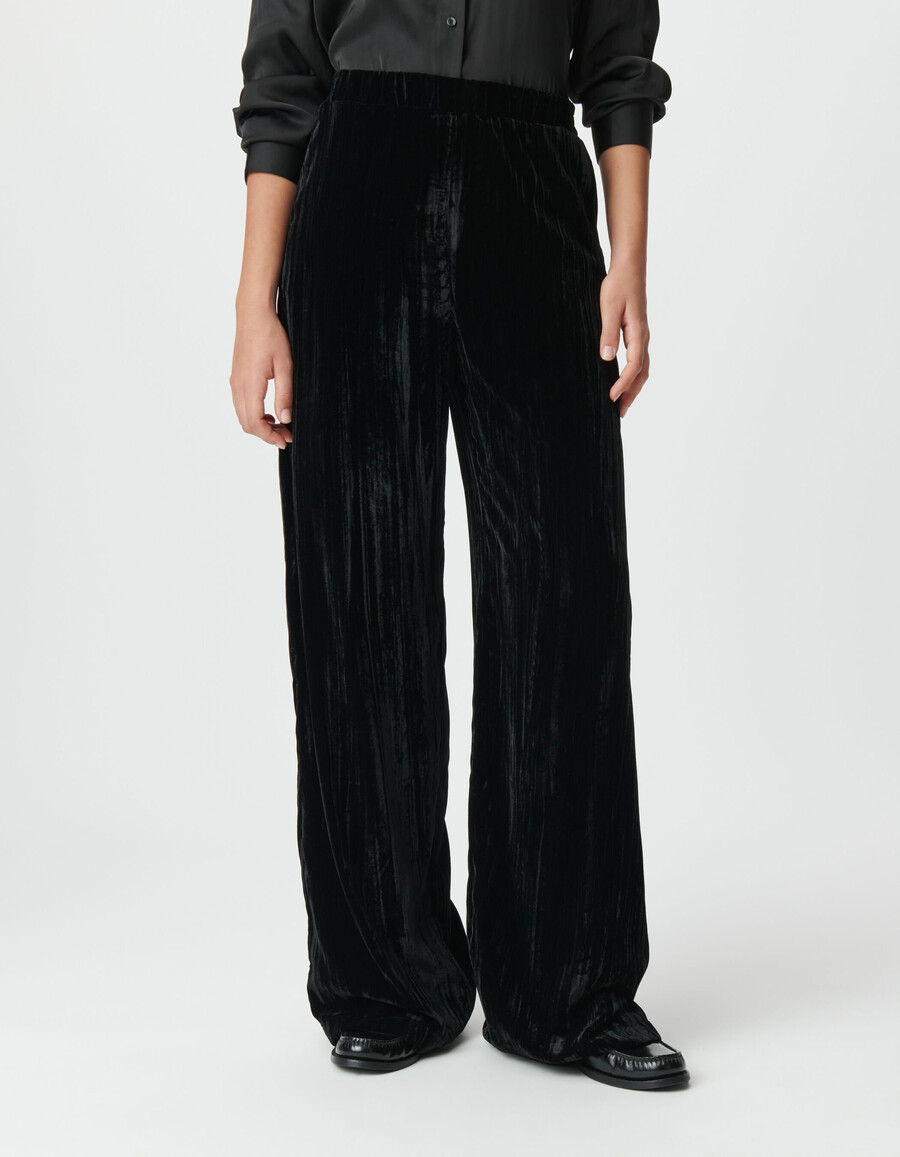 schwarze damenhose aus samt mit weitem bein