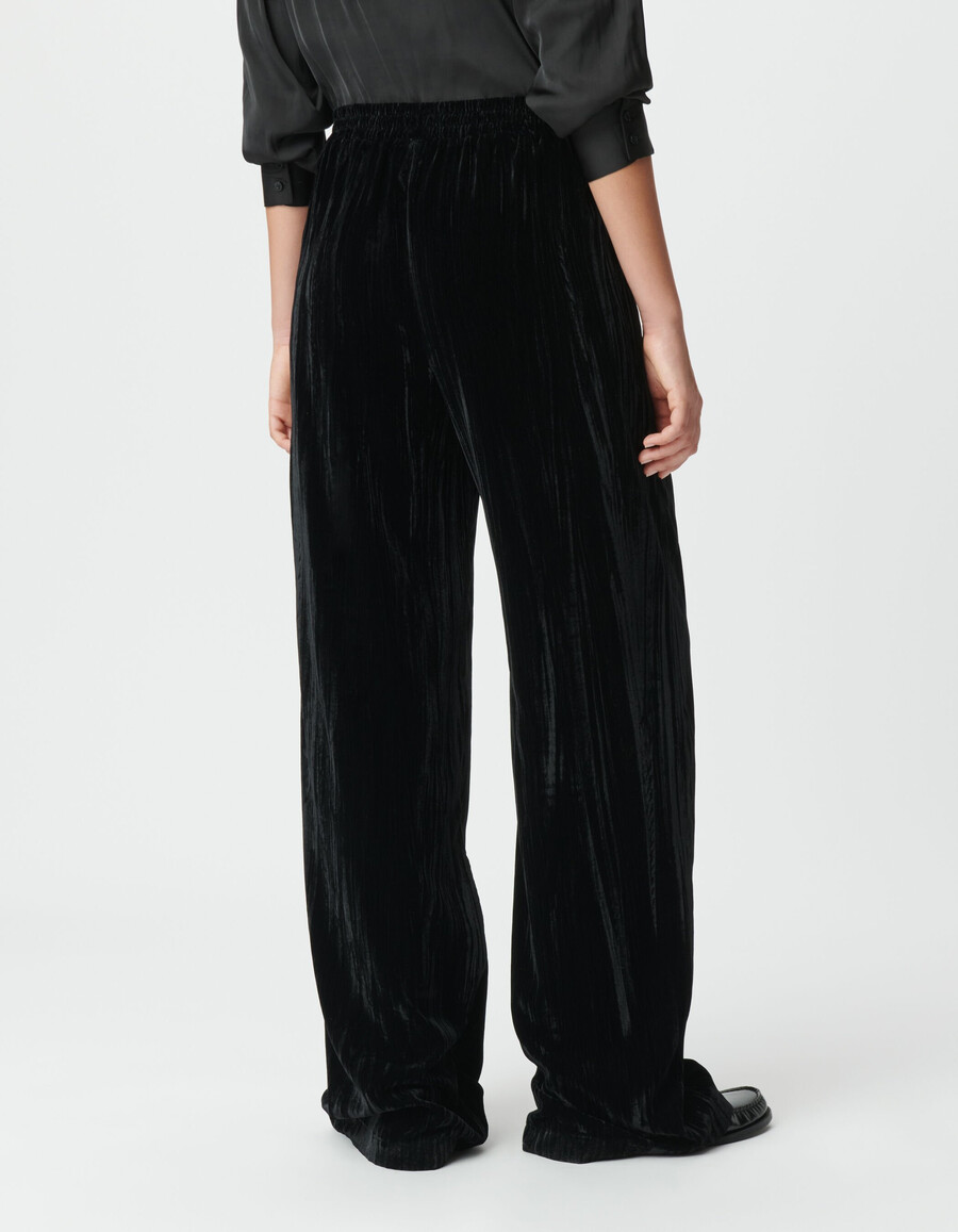 schwarze damenhose aus samt mit weitem bein