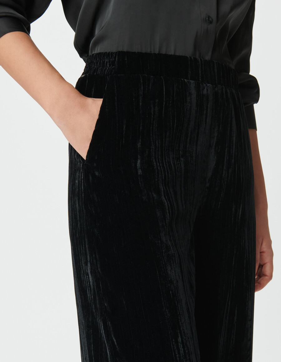 schwarze damenhose aus samt mit weitem bein