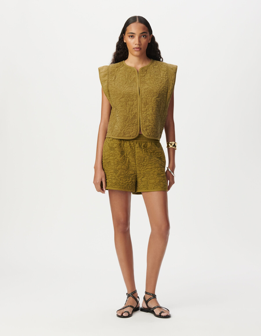 damen-steppshorts in khaki mit stickerei