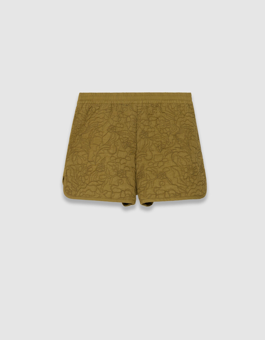 damen-steppshorts in khaki mit stickerei