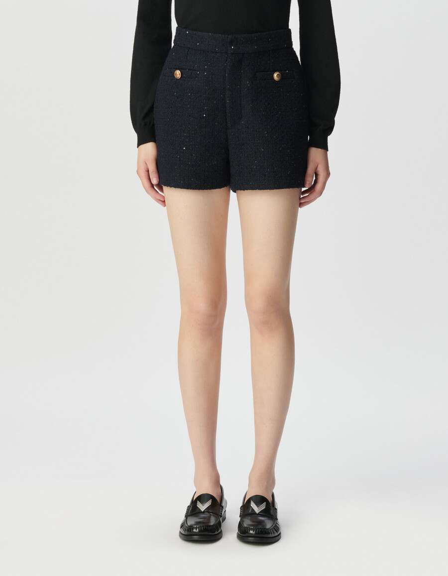 damen-shorts in tweed-optik marineblau