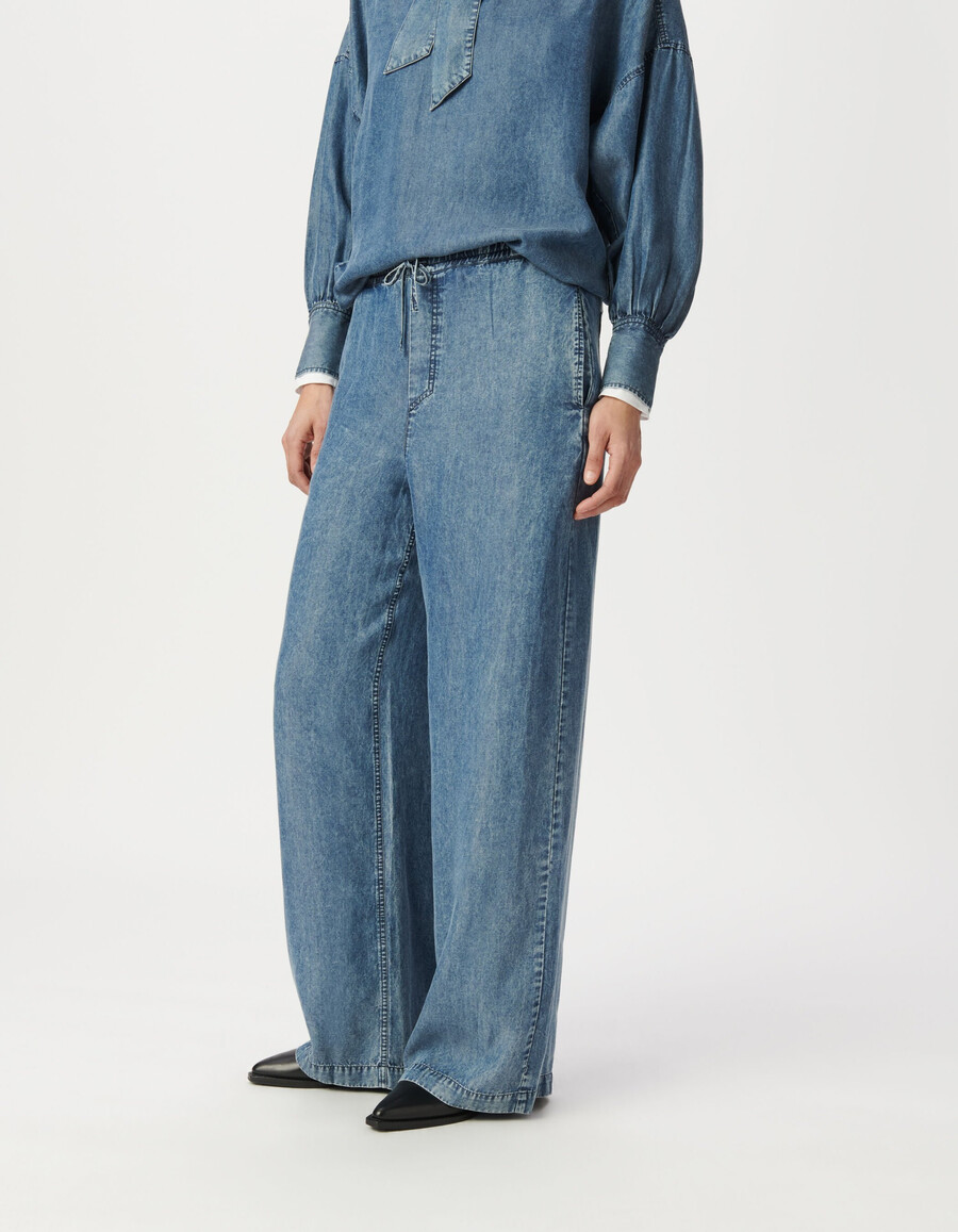 damen-jogginghose „dana in blau mit elastischem bund und weitem bein