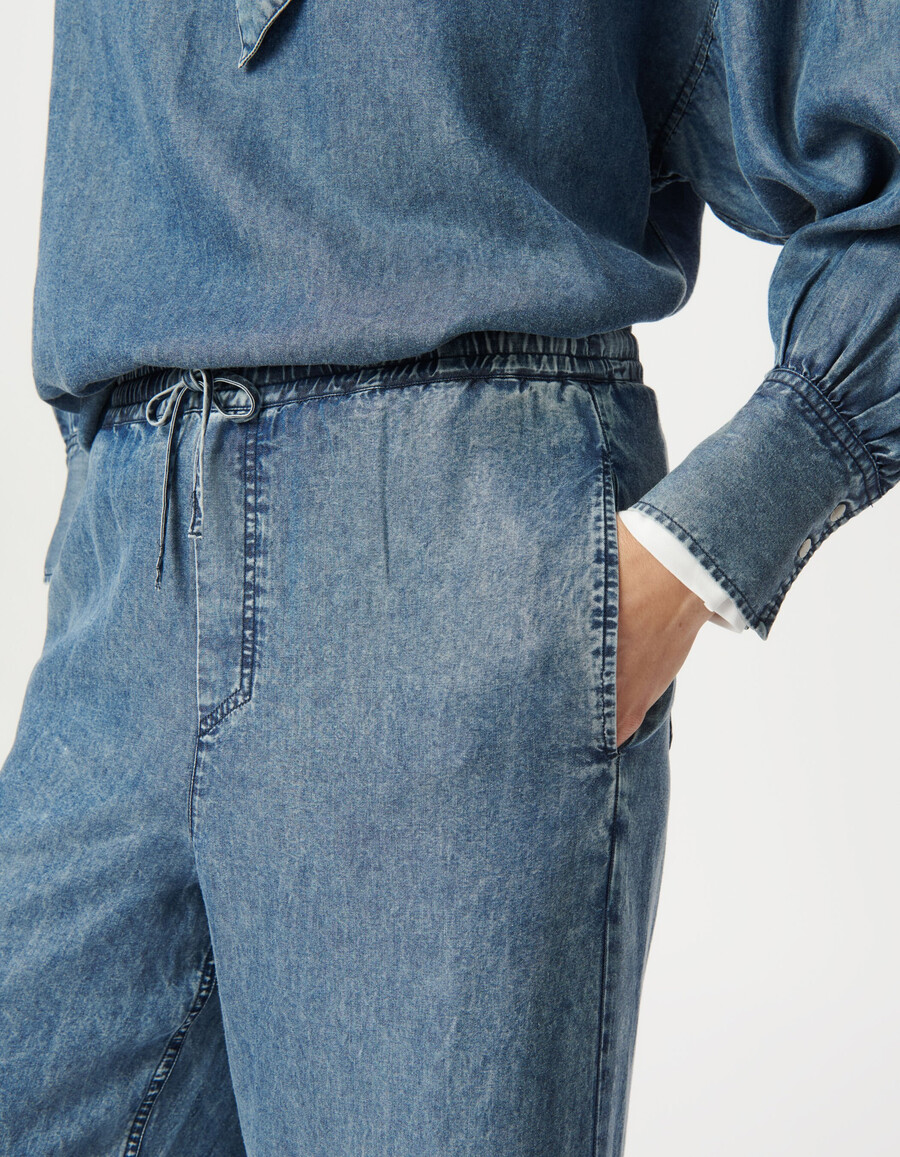 damen-jogginghose „dana in blau mit elastischem bund und weitem bein