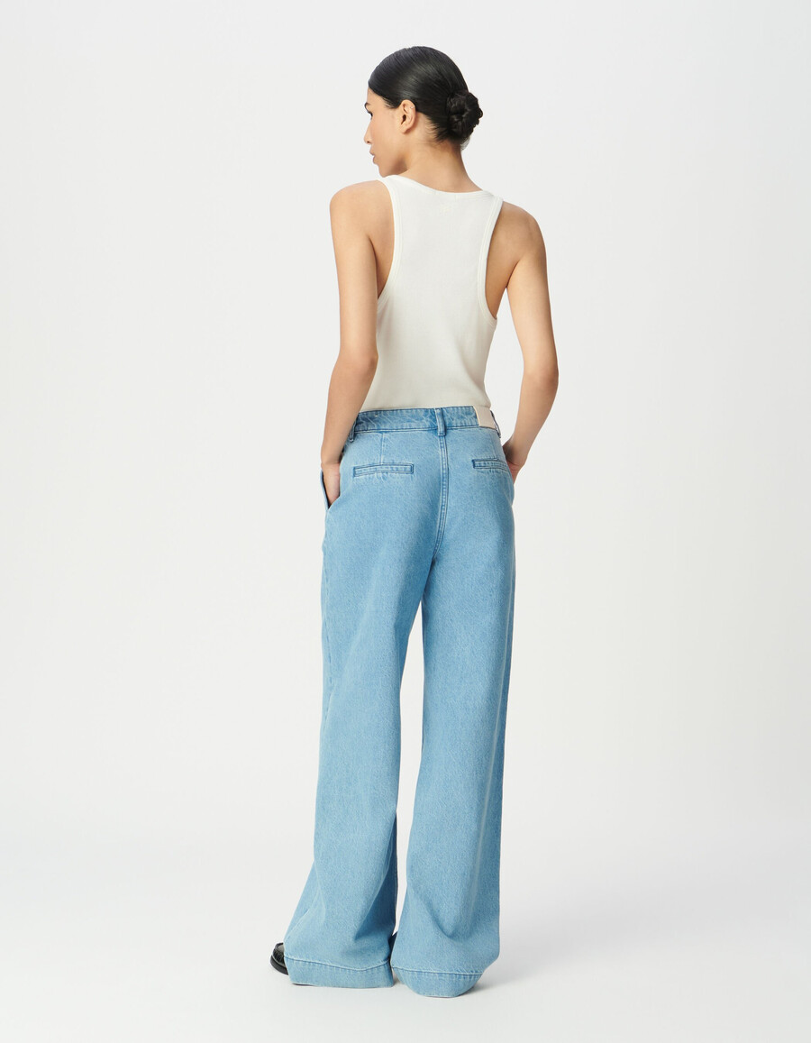 blaue damen-jeans mit hohem bund und weitem bein
