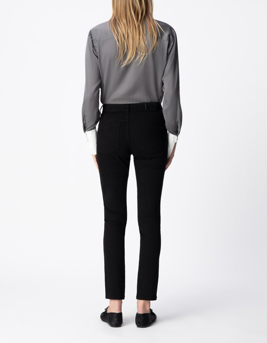 schwarze slim-fit-jeans für damen mit geflochtenem seitendetail