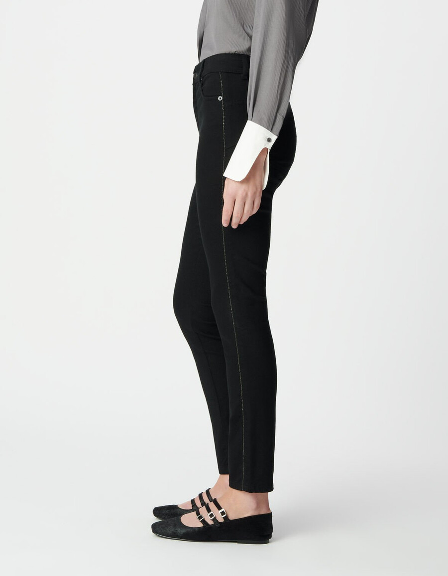 schwarze slim-fit-jeans für damen mit geflochtenem seitendetail