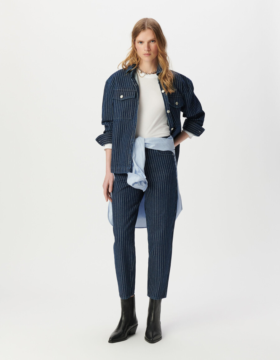 gestreifte verkürzte gerade geschnittene damenjeans