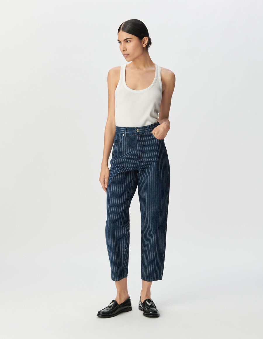 gestreifte verkürzte gerade geschnittene damenjeans