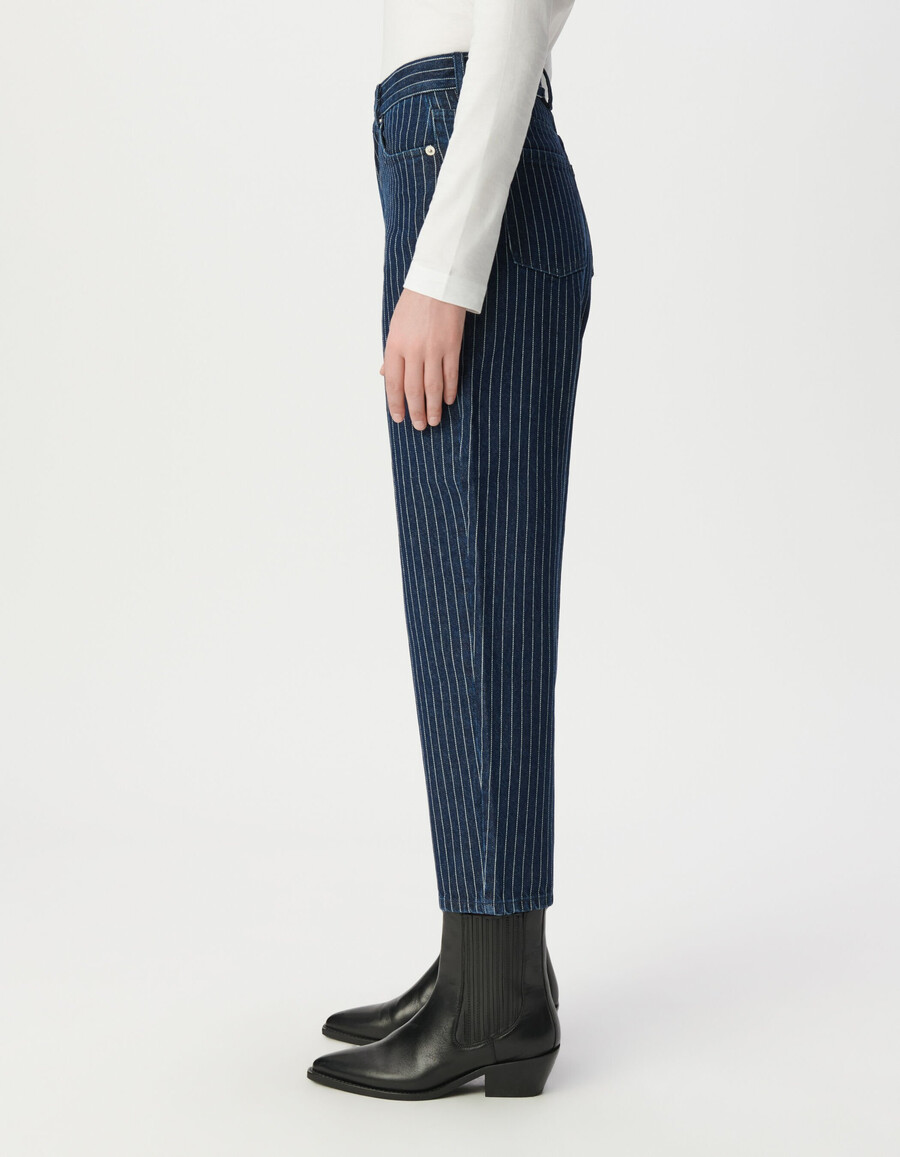gestreifte verkürzte gerade geschnittene damenjeans