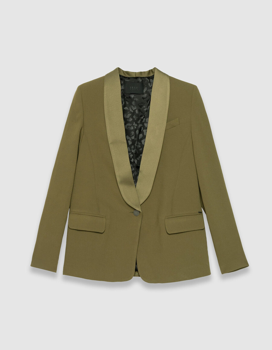 damen-anzugjacke aus khakifarbenem recyceltem polyester-crêpe