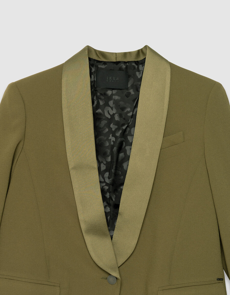 damen-anzugjacke aus khakifarbenem recyceltem polyester-crêpe