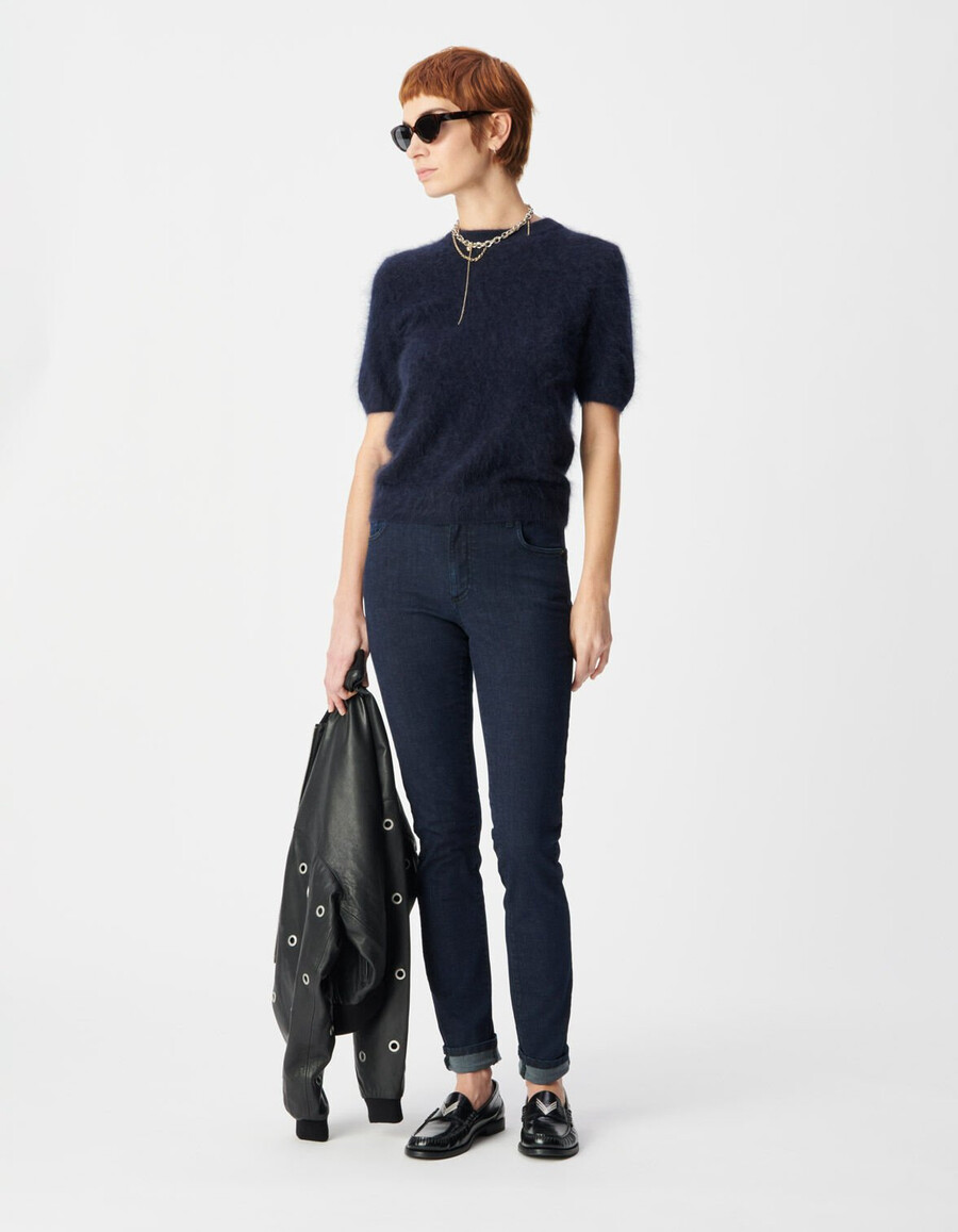 roxanne damen-skinny-jeans mit hohem bund und raw-cut-einsatz