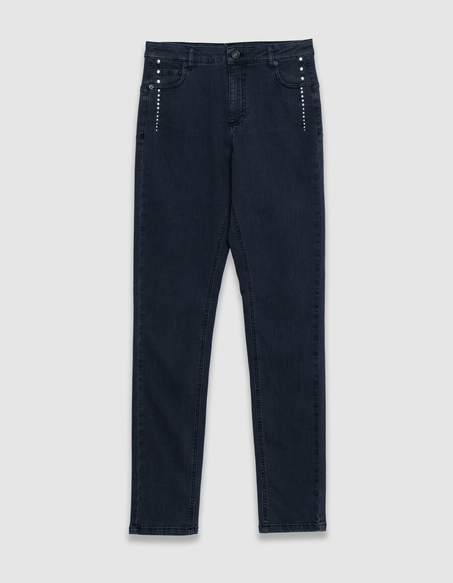 graue hochgeschnittene slim-jeans mit nietenbesatz von nina women