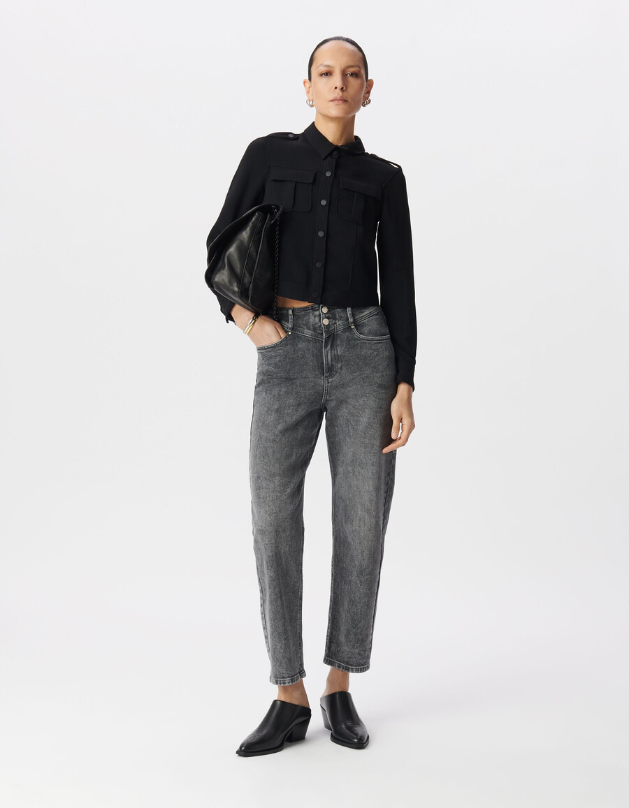 graue bci baumwoll-cropped-jeans für damen lässiger schnitt
