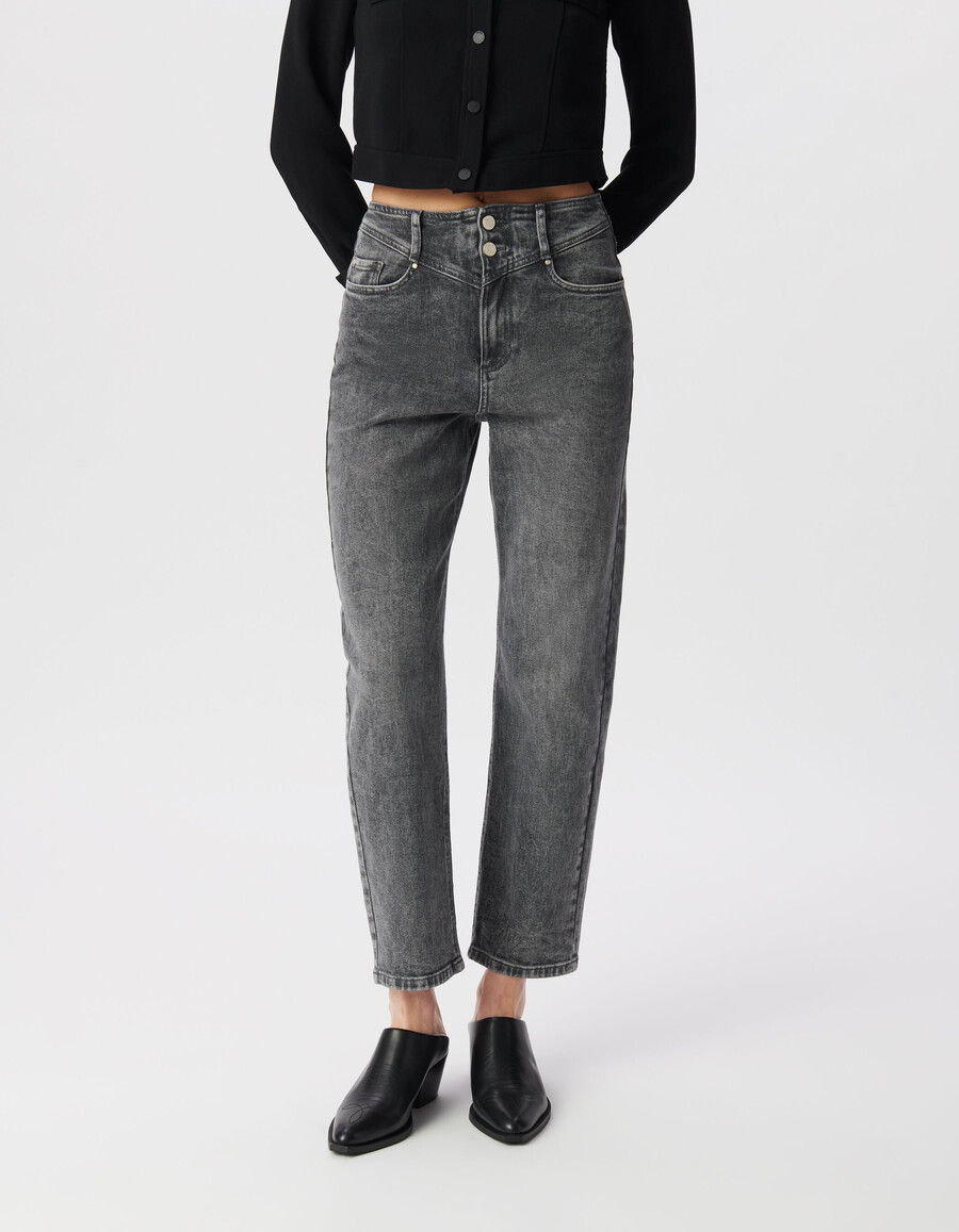 graue bci baumwoll-cropped-jeans für damen lässiger schnitt
