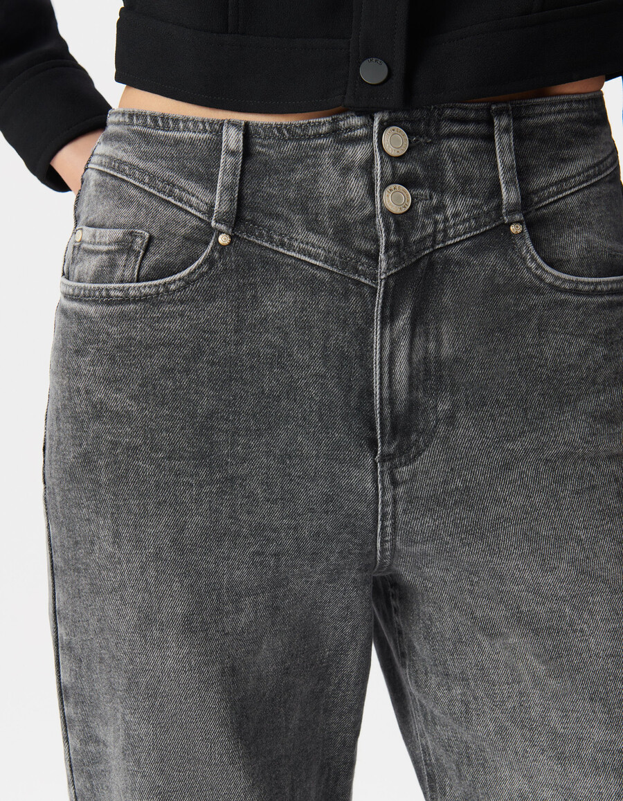 graue bci baumwoll-cropped-jeans für damen lässiger schnitt