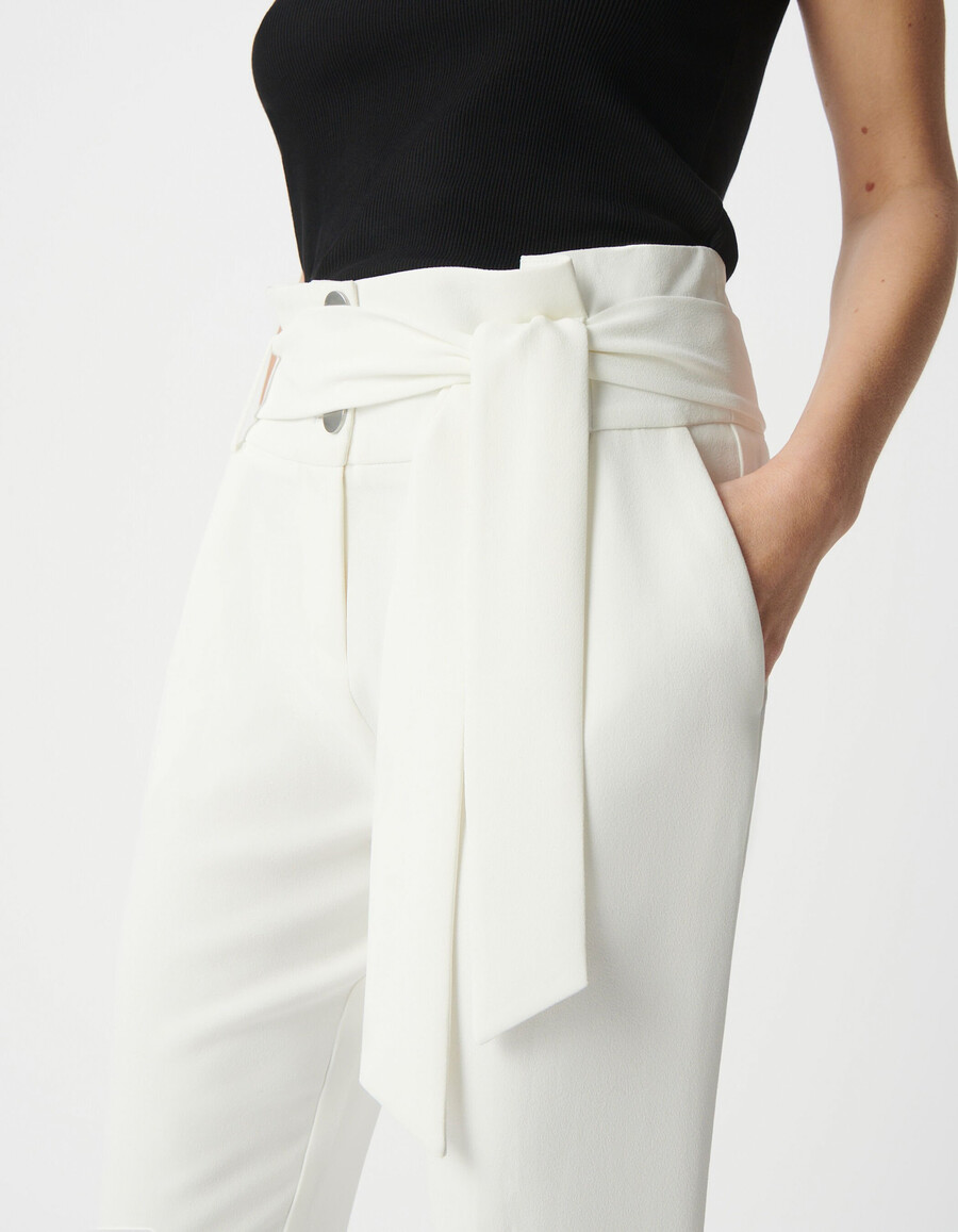 weiße damenhose mit geradem bein und hohem bund