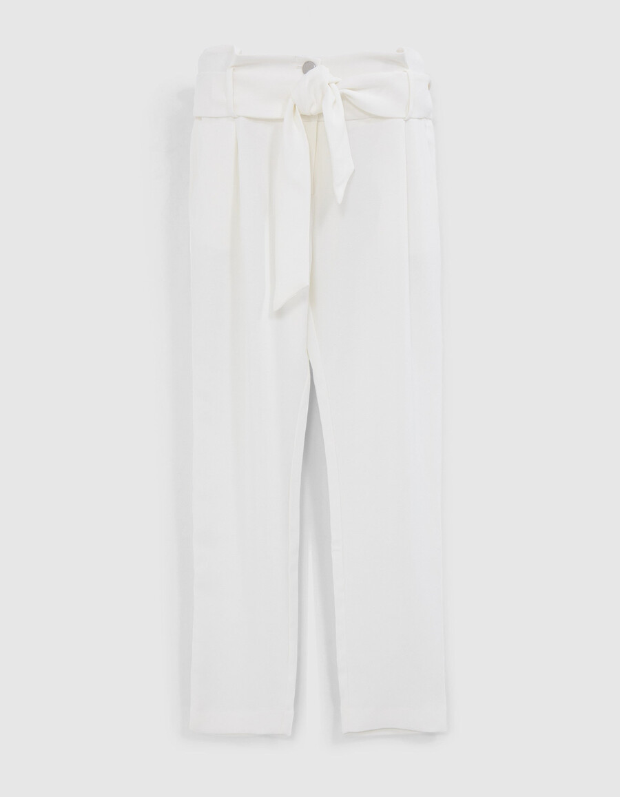 weiße damenhose mit geradem bein und hohem bund