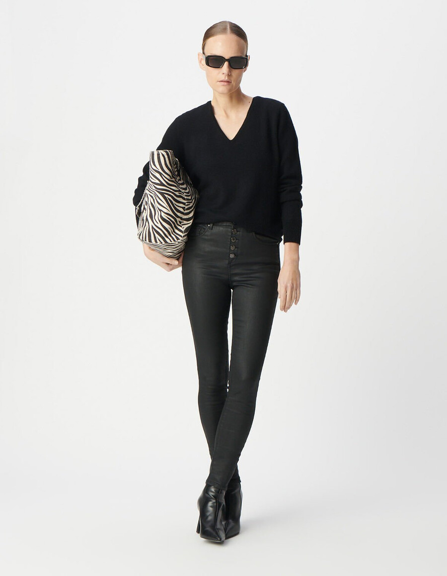 schwarze damen-cropped-jeans mit sichtbaren powerstretch-knöpfen