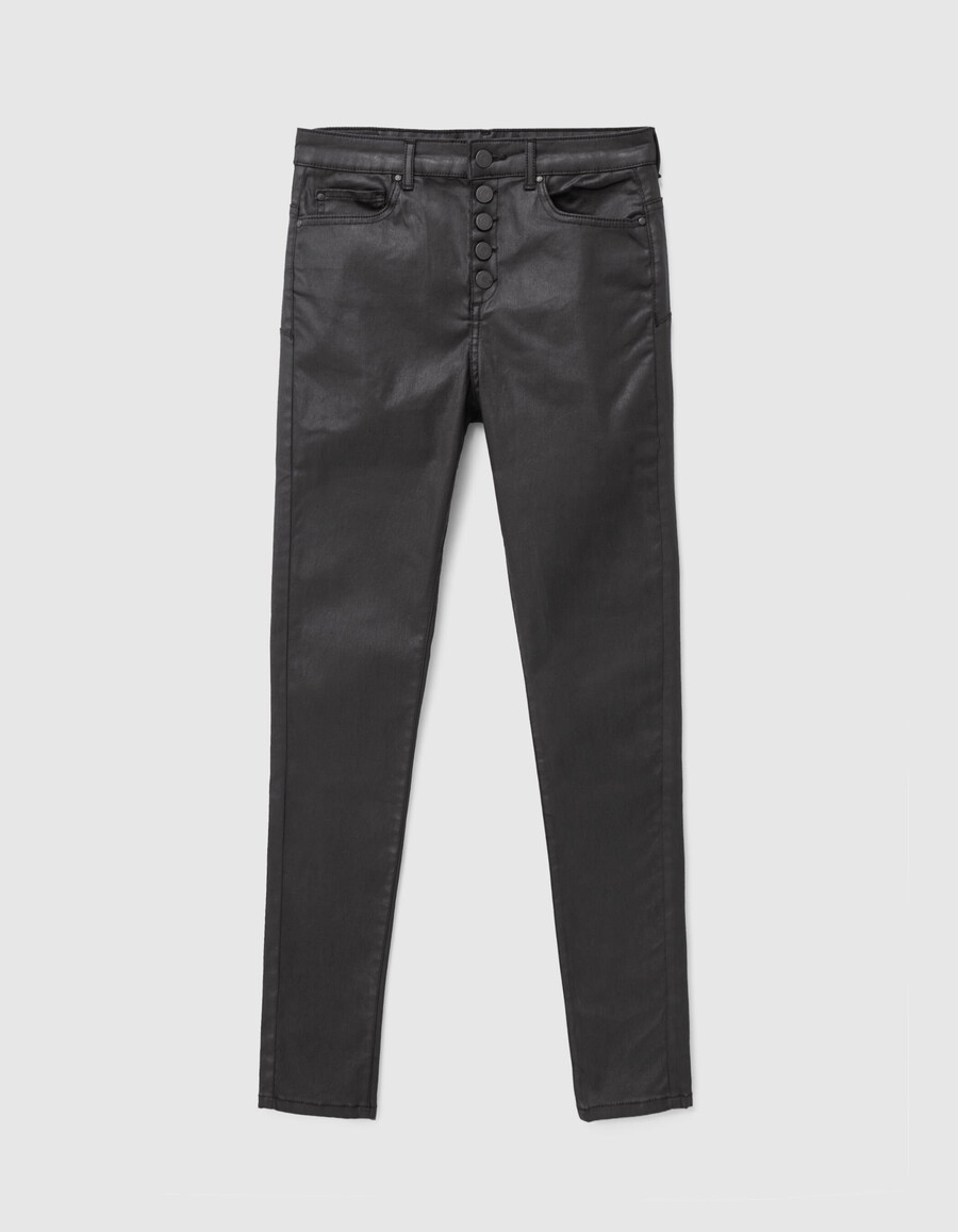 schwarze damen-cropped-jeans mit sichtbaren powerstretch-knöpfen