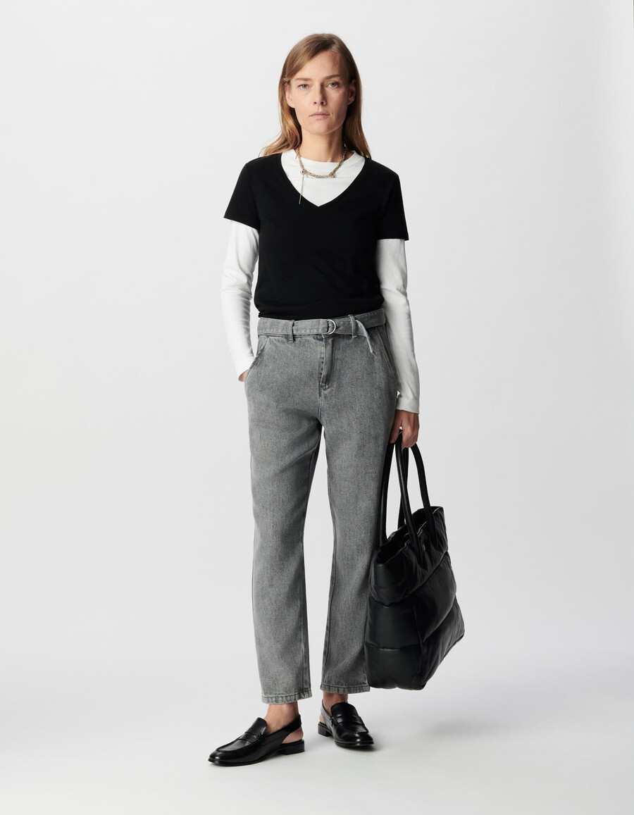 graue lyocell baggy cropped jeans für damen
