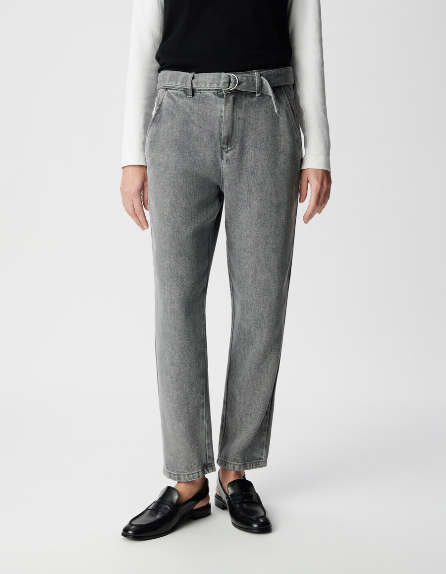 graue lyocell baggy cropped jeans für damen
