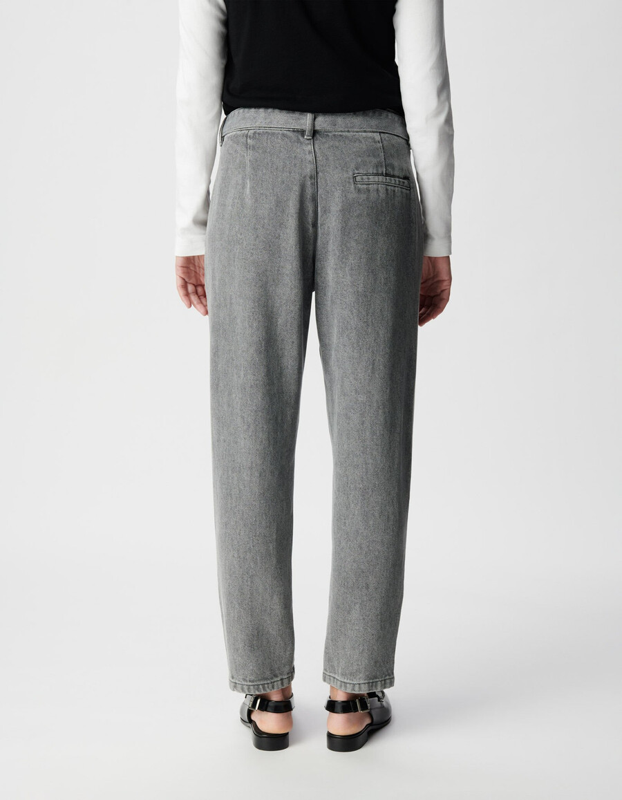 graue lyocell baggy cropped jeans für damen