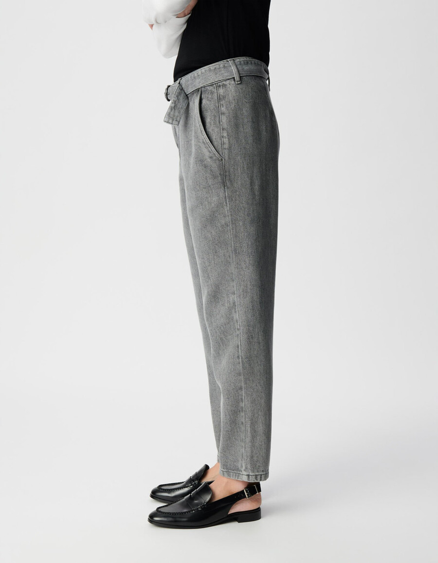 graue lyocell baggy cropped jeans für damen
