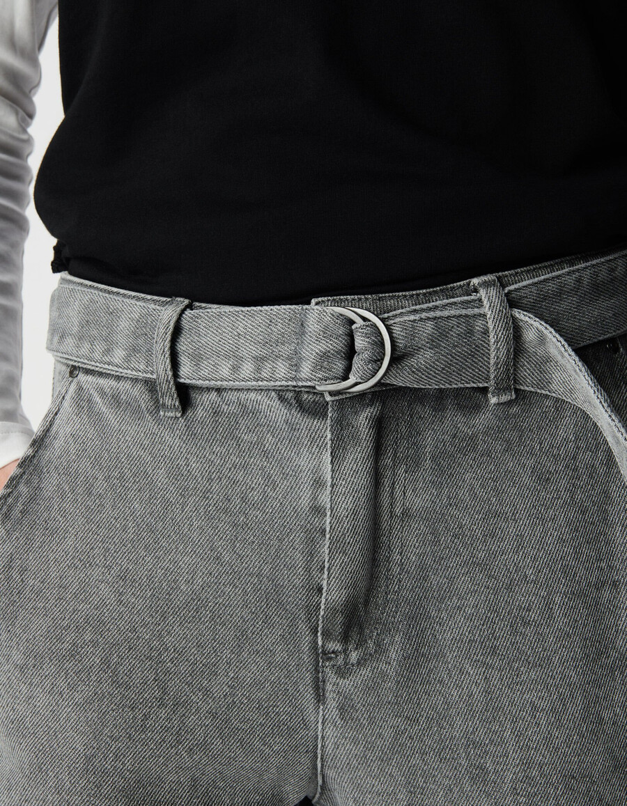 graue lyocell baggy cropped jeans für damen