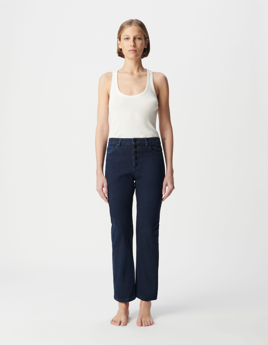 damen-jeans gerade geschnitten dunkelblau powerstretch cropped