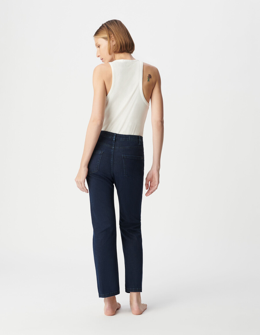 damen-jeans gerade geschnitten dunkelblau powerstretch cropped