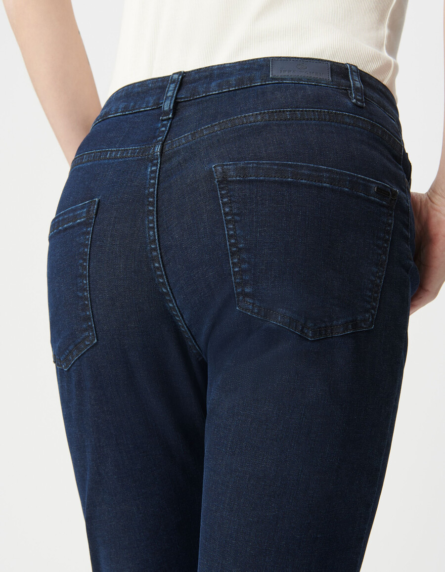 damen-jeans gerade geschnitten dunkelblau powerstretch cropped