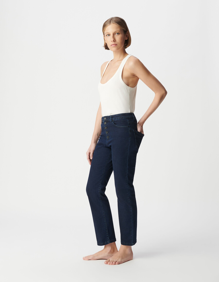 damen-jeans gerade geschnitten dunkelblau powerstretch cropped